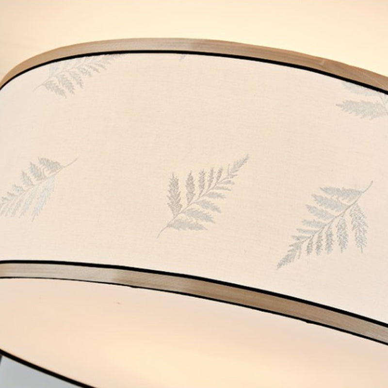White Fabric Ceiling Mounted Drum Fixture - 5-Light Classic Style Flush Mount Lighting