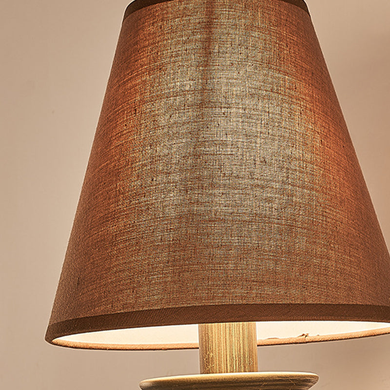 Vintage Cone Wall Light In Brass With Fabric Shade - Bedroom Sconce Fixture