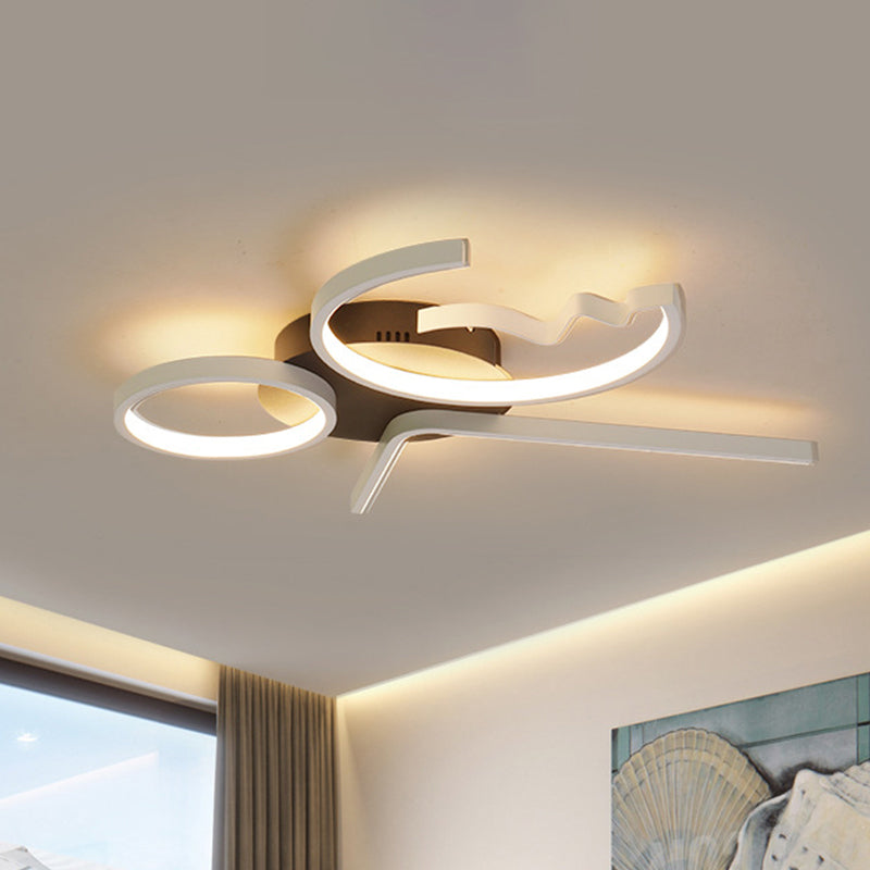 Contemporary Geometric Flush Mount Lighting - Acrylic 3/4 Lights Black/White Warm/White Light