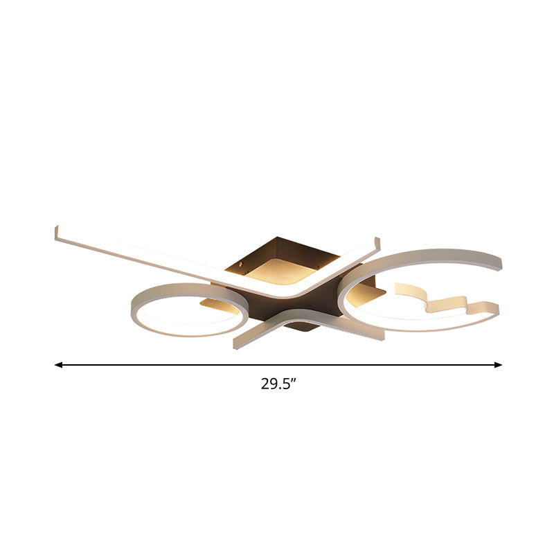 Contemporary Geometric Flush Mount Lighting - Acrylic 3/4 Lights Black/White Warm/White Light