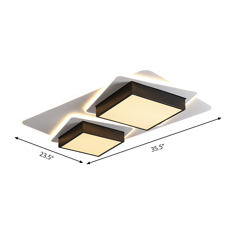 Modern Black Led Square Acrylic Flush Mount Ceiling Lighting Warm/White Light