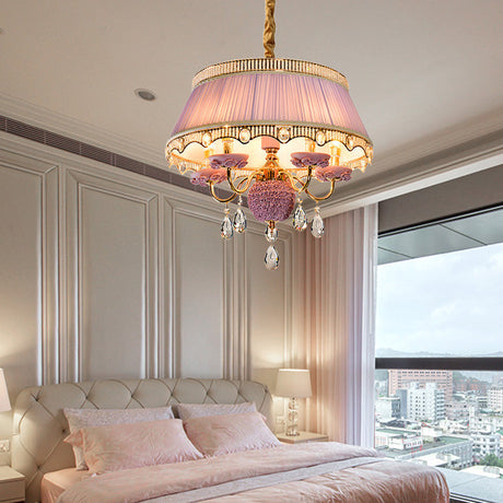 Modern Scalloped Chandelier Hanging Ceiling Light 5-Head Fabric Design With Crystal Drops In