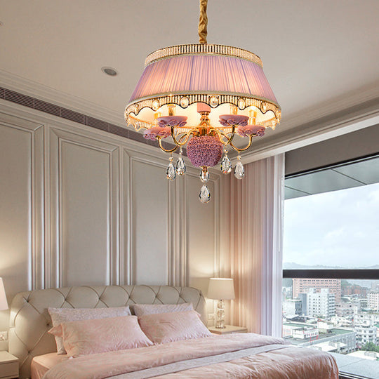 Modern Scalloped Chandelier Hanging Ceiling Light 5-Head Fabric Design With Crystal Drops In