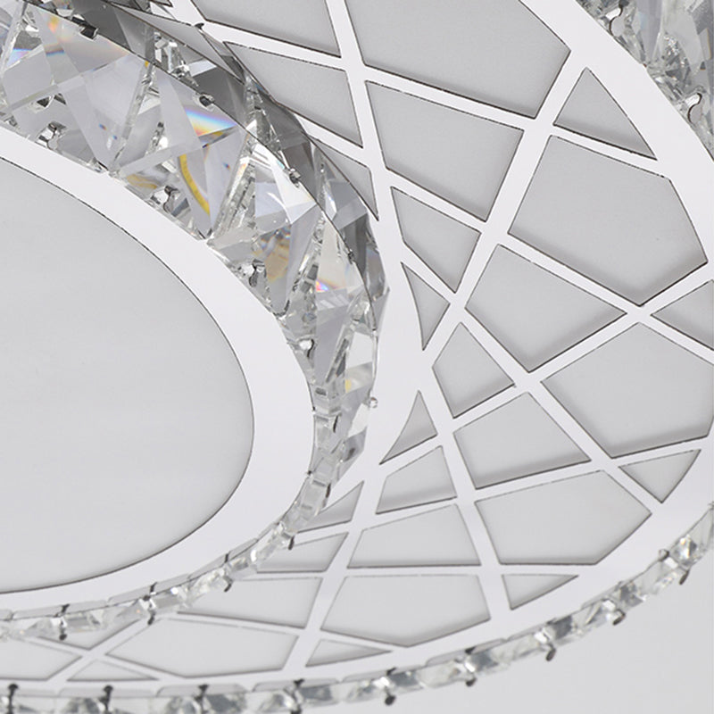 Minimalist K9 Crystal Drum Flush Mount Lamp With Led Ceiling Light In Warm/White