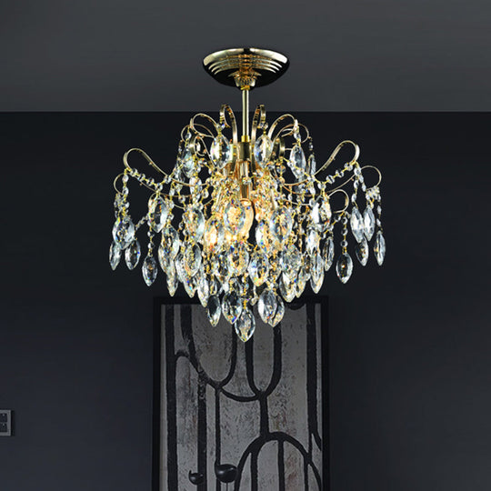 Sophisticated Cascade Crystal Drop Led Ceiling Light With Simple Gold Finish - 18’/19.5’ Wide