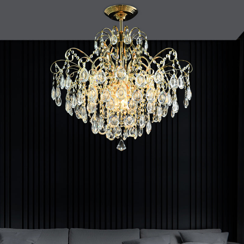 Sophisticated Cascade Crystal Drop Led Ceiling Light With Simple Gold Finish - 18’/19.5’ Wide