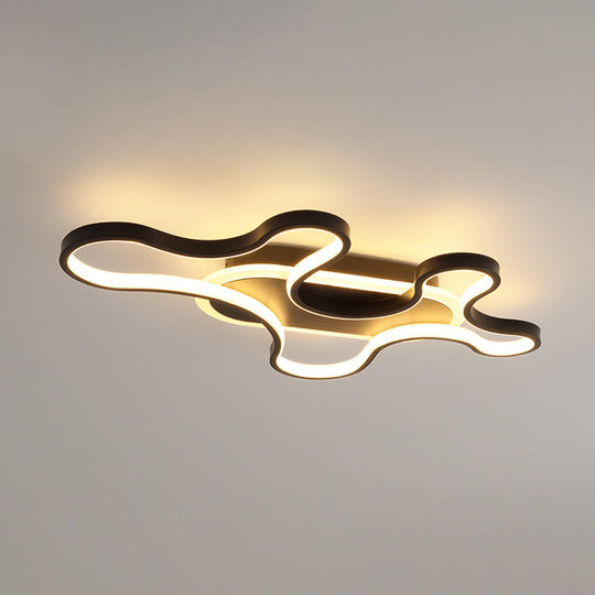 Black Curved Flush Mount Led Ceiling Lamp With Minimalist Acrylic Design - Warm/White Light / White