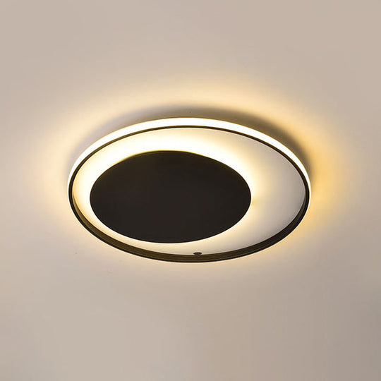 Black Circle Ceiling Lamp - Simple Style Acrylic 18/23.5 Wide Led Flush Mount Lighting Warm/White