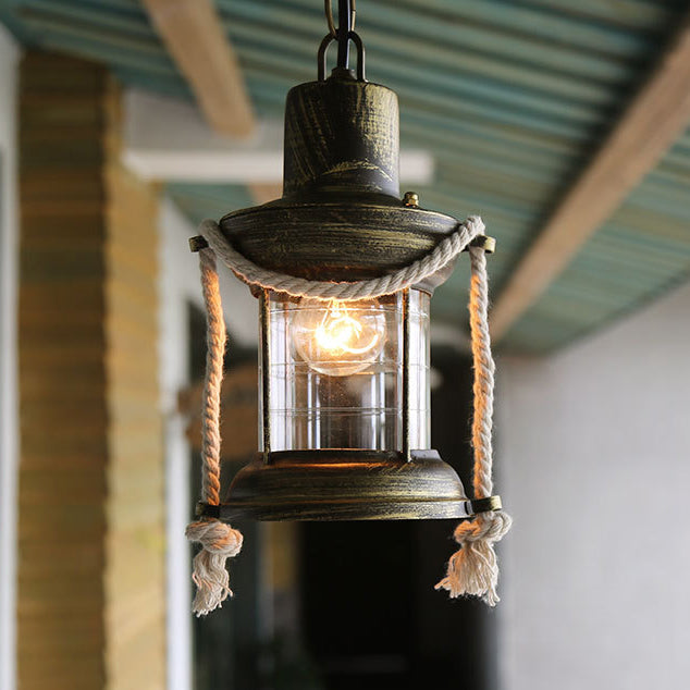 Coastal Kerosene Pendant Light - Antique Brass/Copper Clear Glass 6’/8.5’ Wide