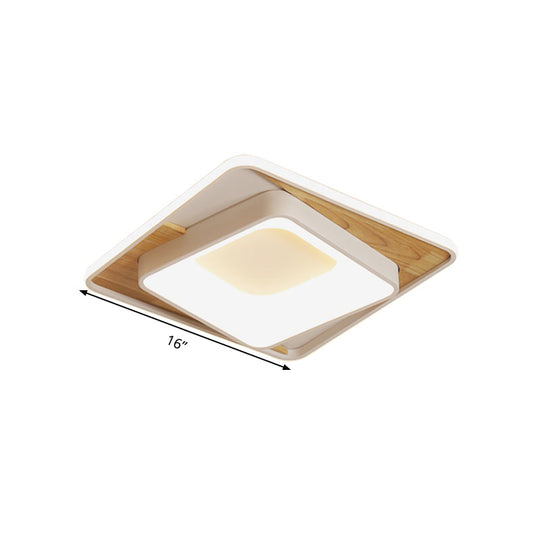 White Acrylic Square Flush Mount Led Ceiling Lamp - Simple Style 16’/19.5’ Wide
