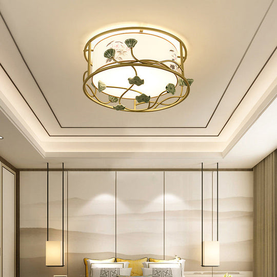 Classic White Flush Mount Bedroom Ceiling Light - 19.5’/23.5’ Wide 5 Lights Round Fabric Shade