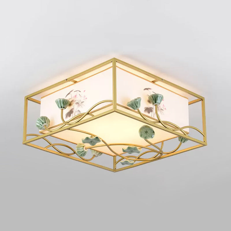 Traditional Square Fabric Flush Mount Lighting - 19.5’/23.5’ Wide 5 Lights Bedroom Ceiling
