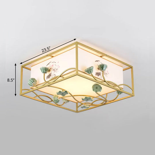 Traditional Square Fabric Flush Mount Lighting - 19.5’/23.5’ Wide 5 Lights Bedroom Ceiling