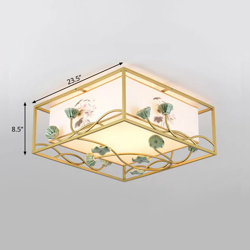 Traditional Square Fabric Flush Mount Lighting - 19.5/23.5 Wide 5 Lights Bedroom Ceiling Fixture In