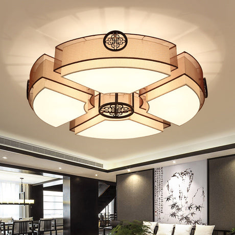 Classic Brass/Black Fabric Drum Flushmount Light - Perfect For Living Room Décor 8 Lights