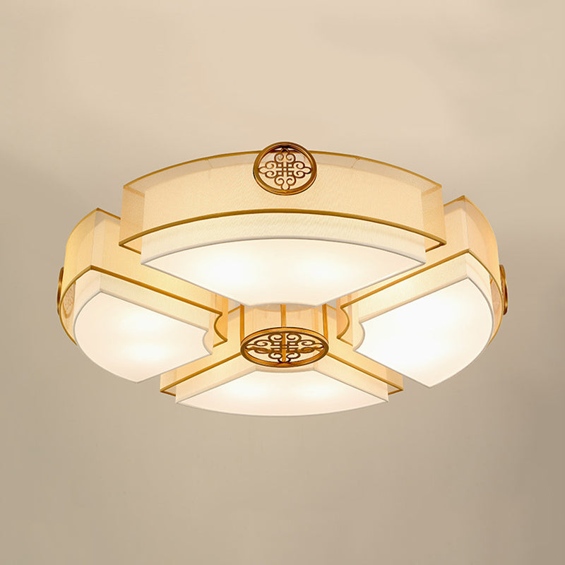 Classic Brass/Black Fabric Drum Flushmount Light - Perfect For Living Room Décor 8 Lights