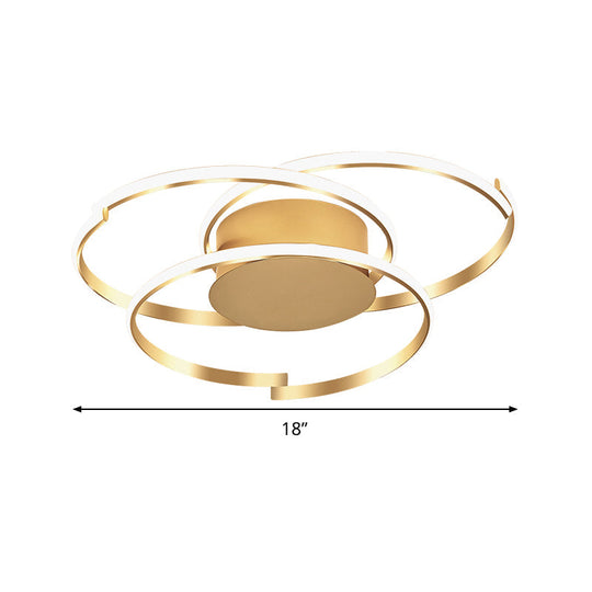 Ceiling Mounted Modern Acrylic Gold 18’/21.5’ Led Flush Light With 3 Rings - Warm/White