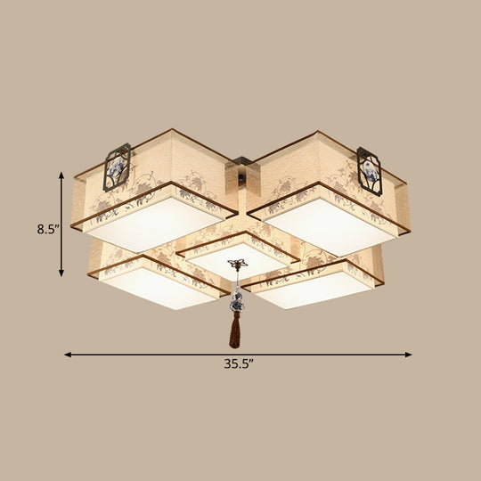Classic White Flush Mount Ceiling Light - 5 - Light Fixture With Rectangle Fabric Shade