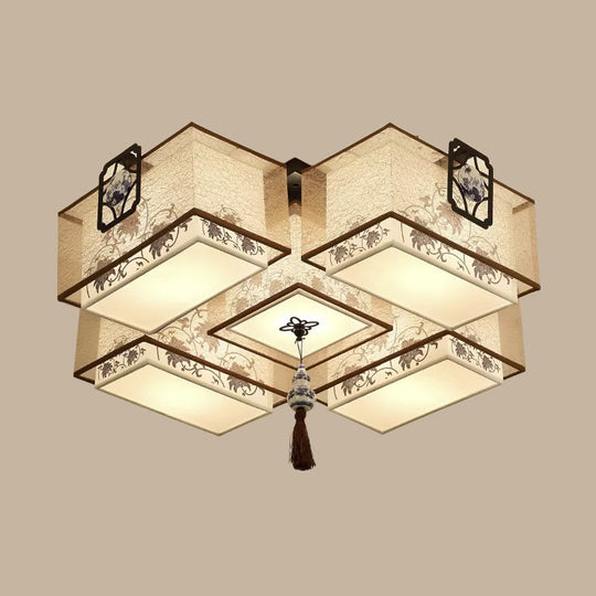 Classic White Flush Mount Ceiling Light - 5-Light Fixture With Rectangle Fabric Shade 20.5/28/35.5
