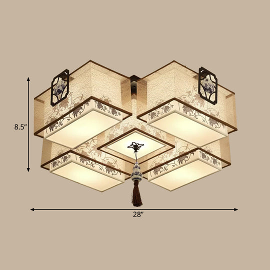 Classic White Flush Mount Ceiling Light - 5-Light Fixture With Rectangle Fabric Shade 20.5/28/35.5