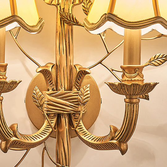 Vintage Brass Wall Sconce With Empire Shade And Curved Metal Arm - 2 Lights