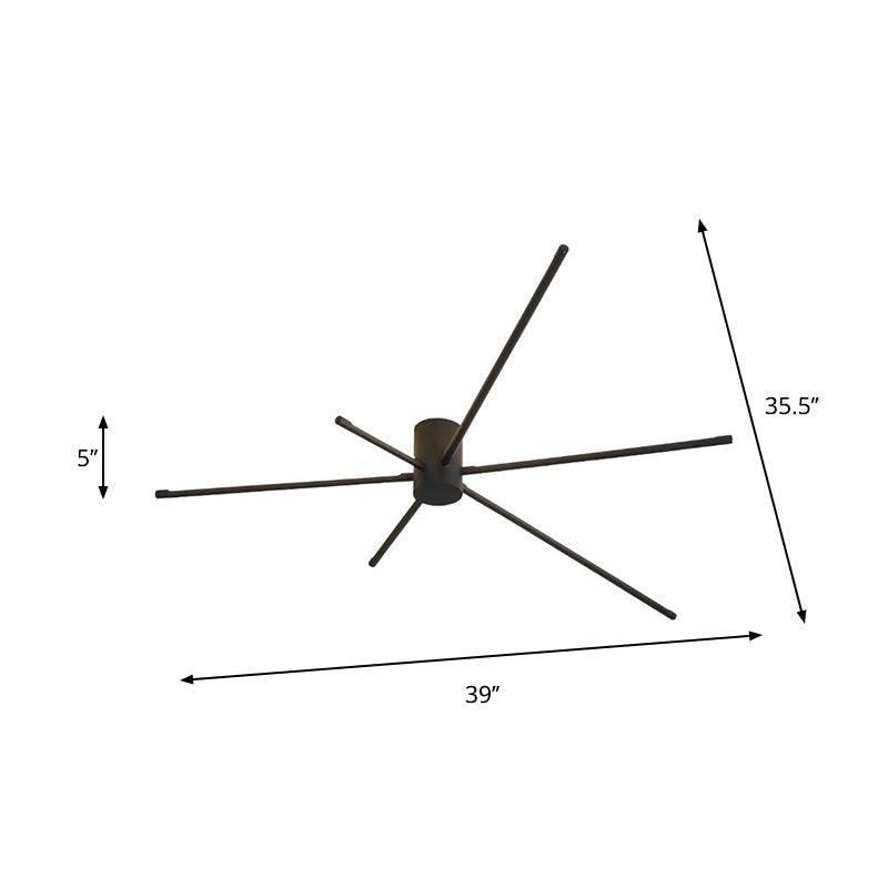 Modern Sputnik Acrylic Semi Mount Led Ceiling Light Fixture - 35.5’/39’ Width Black