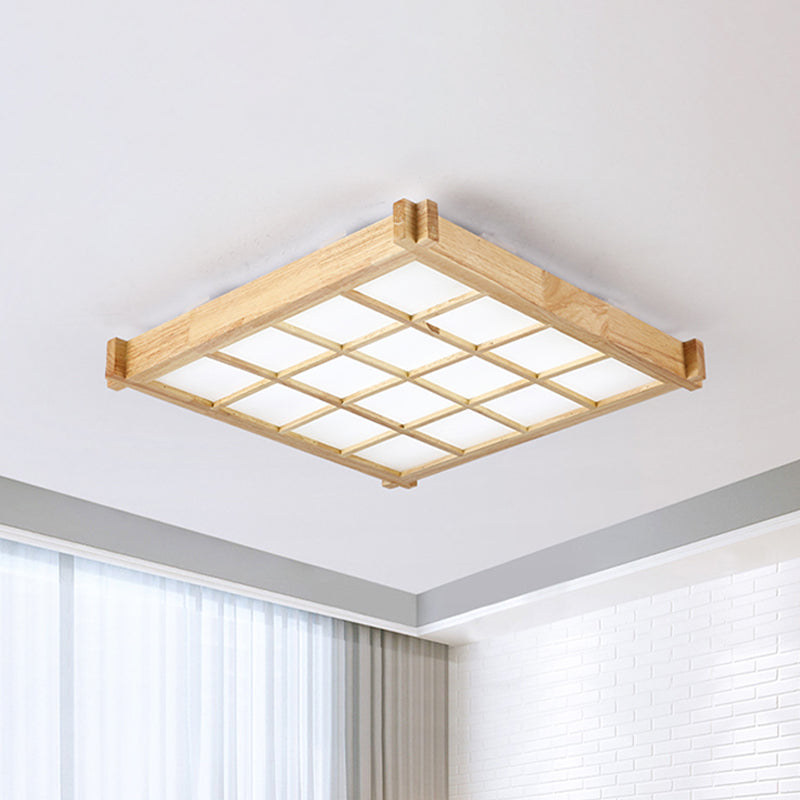 Chessboard Ceiling Flush Mount: Contemporary Natural Wood Led Light (16.5/20.5) / 16.5 White