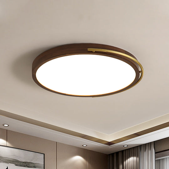 Brown Round Wooden Led Ceiling Light Fixture - 13/17 Diameter Flush Mount Lamp Kit / 13