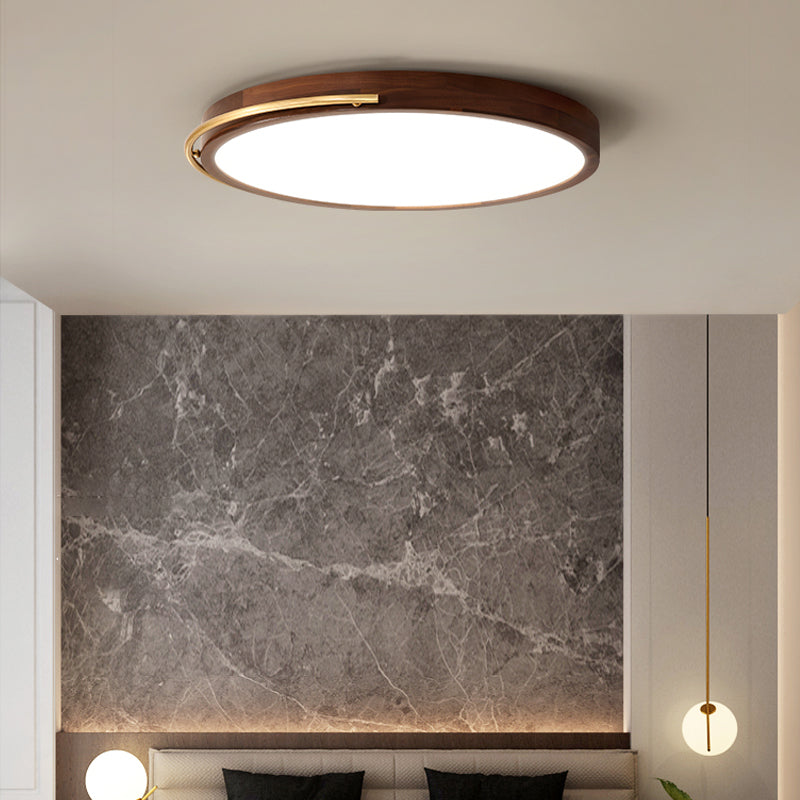 Brown Round Wooden Led Ceiling Light Fixture - 13/17 Diameter Flush Mount Lamp Kit
