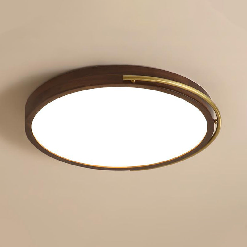 Brown Round Wooden Led Ceiling Light Fixture - 13/17 Diameter Flush Mount Lamp Kit