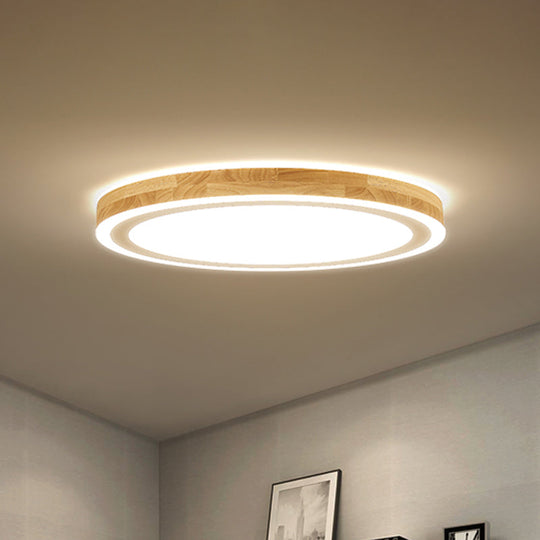 Nordic Style Natural Wood Led Flush Ceiling Lamp Kit - Super Thin & Round 12/15 Diameter Ideal For