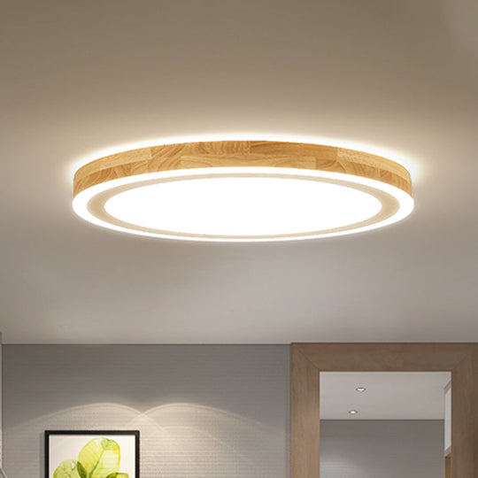 Nordic Style Natural Wood Led Flush Ceiling Lamp Kit - Super Thin & Round 12’/15’ Diameter