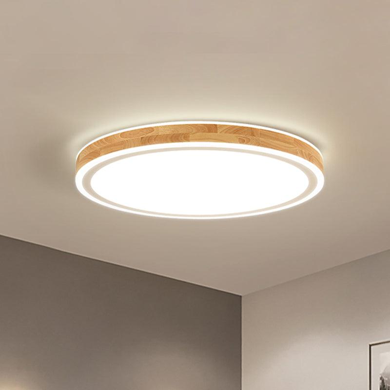 Nordic Dual Halo Ring Flush Mount Lamp - 12’/15’ Dia Wooden Led Ceiling Lighting In Beige Ideal