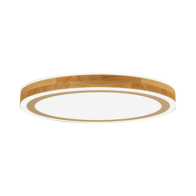 Nordic Dual Halo Ring Flush Mount Lamp - 12/15 Dia Wooden Led Ceiling Lighting In Beige Ideal For