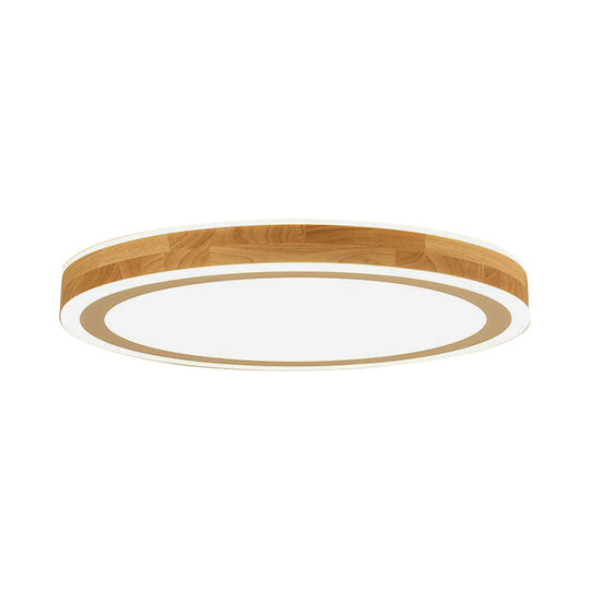 Nordic Dual Halo Ring Flush Mount Lamp - 12/15 Dia Wooden Led Ceiling Lighting In Beige Ideal For