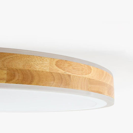 Nordic Dual Halo Ring Flush Mount Lamp - 12/15 Dia Wooden Led Ceiling Lighting In Beige Ideal For