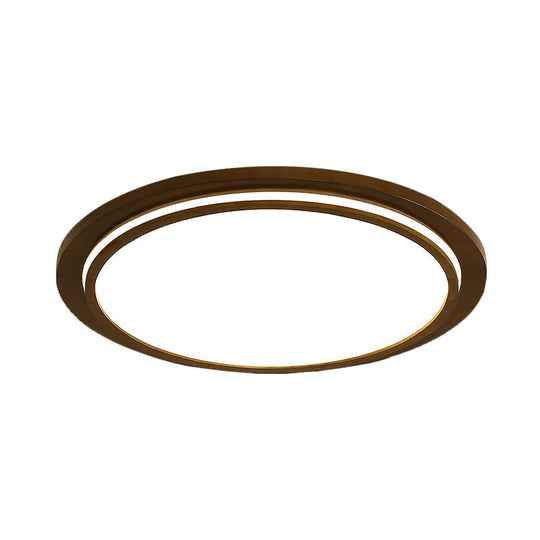 Modern Brown Wood Flush Mount Ceiling Light - 15’/18’/23’ Dia Led Fixture With Natural