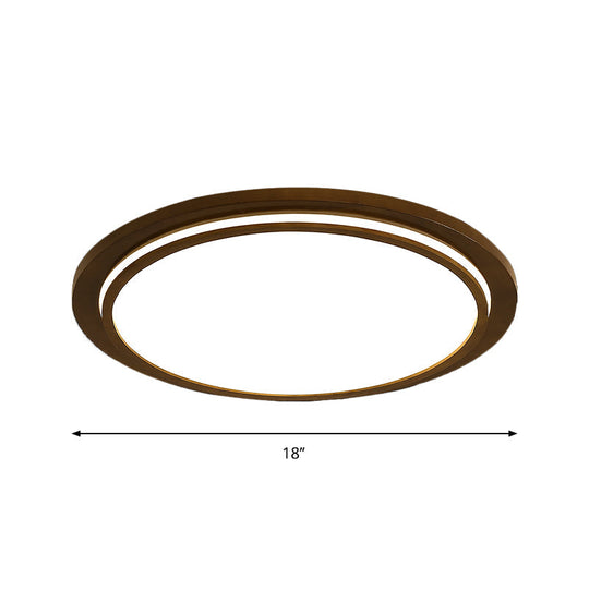 Modern Brown Wood Flush Mount Ceiling Light - 15/18/23 Dia Led Fixture With Natural