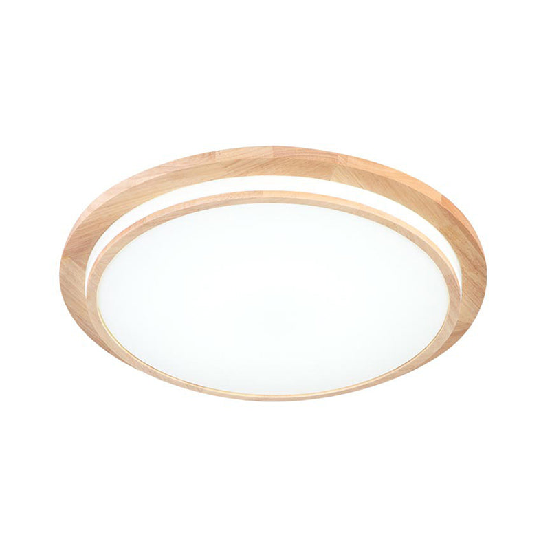 Natural Wood Round Led Ceiling Mount Lamp In Warm/White Light 15’/18’/23’ Dia - Simplicity &