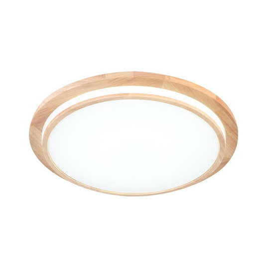 Natural Wood Round Led Ceiling Mount Lamp In Warm/White Light 15’/18’/23’ Dia - Simplicity &