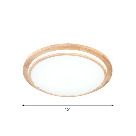Natural Wood Round Led Ceiling Mount Lamp In Warm/White Light 15’/18’/23’ Dia - Simplicity &