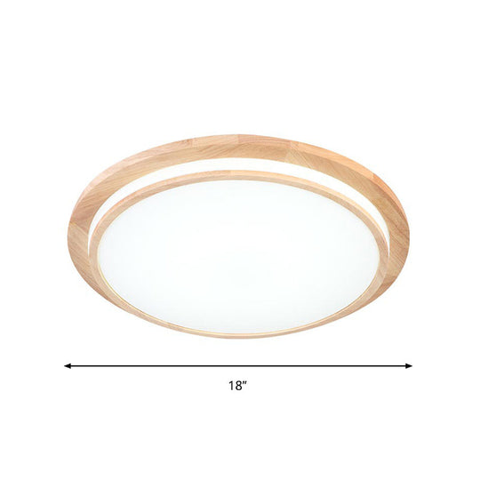 Natural Wood Round Led Ceiling Mount Lamp In Warm/White Light 15’/18’/23’ Dia - Simplicity &