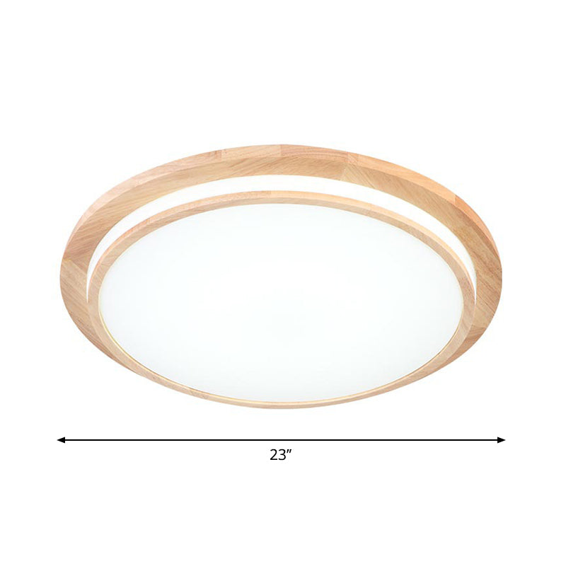 Natural Wood Round Led Ceiling Mount Lamp In Warm/White Light 15’/18’/23’ Dia - Simplicity &