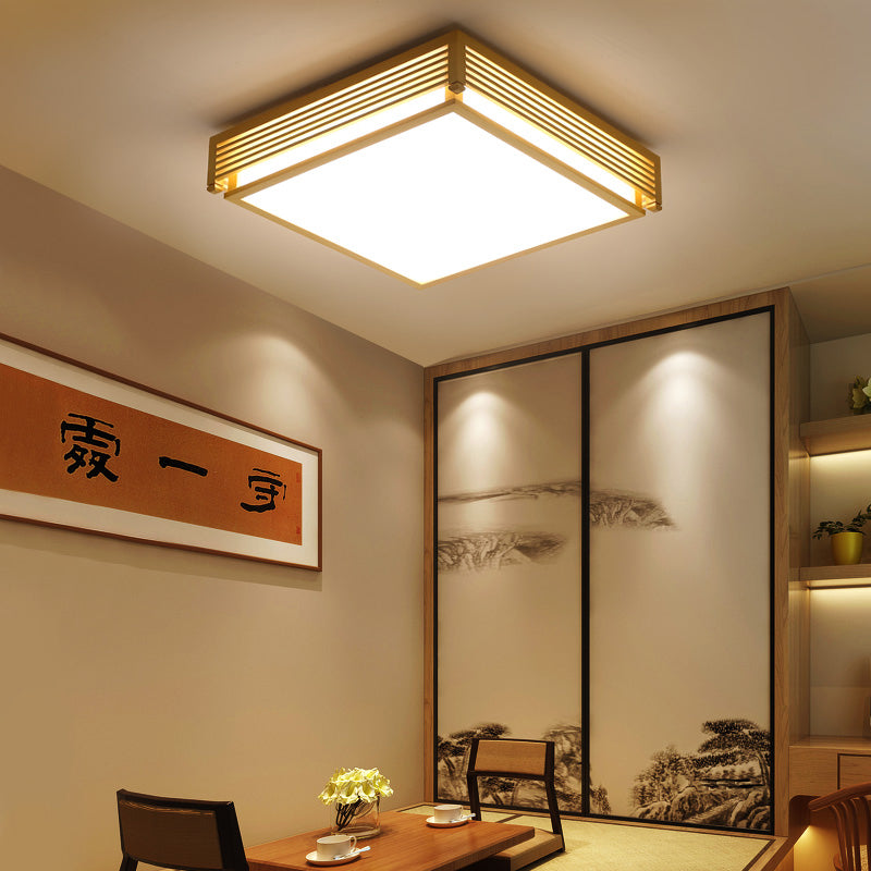 14’/18’/21.5’W Acrylic Flush Mount Led Ceiling Light In Warm/White With Wood Guard - Square