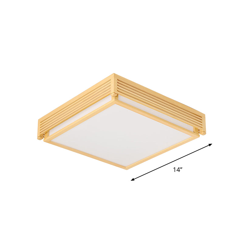 14’/18’/21.5’W Acrylic Flush Mount Led Ceiling Light In Warm/White With Wood Guard - Square