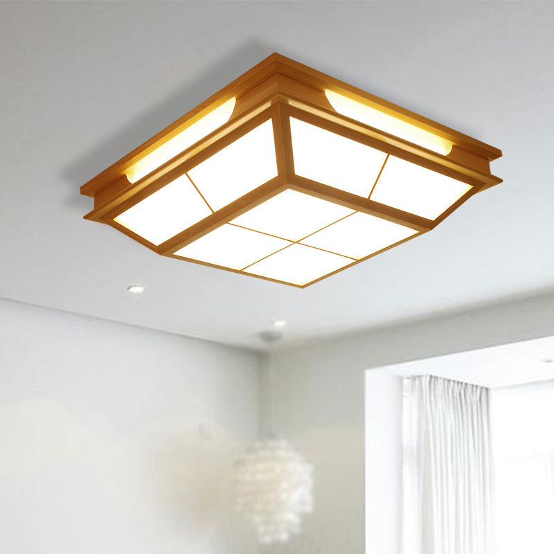 Beige Tapered Flush Light Led Natural Wood Ceiling Lamp In Warm/White - 18/21.5 W / 18 White
