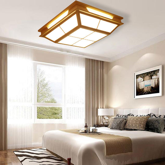 Beige Tapered Flush Light Led Natural Wood Ceiling Lamp In Warm/White - 18/21.5 W