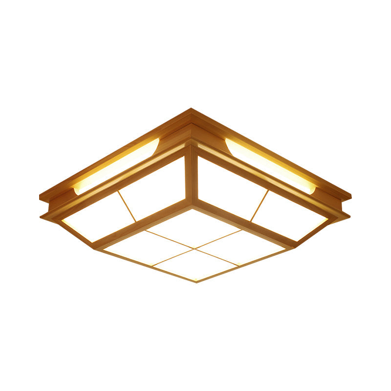 Beige Tapered Flush Light Led Natural Wood Ceiling Lamp In Warm/White - 18’/21.5’ W