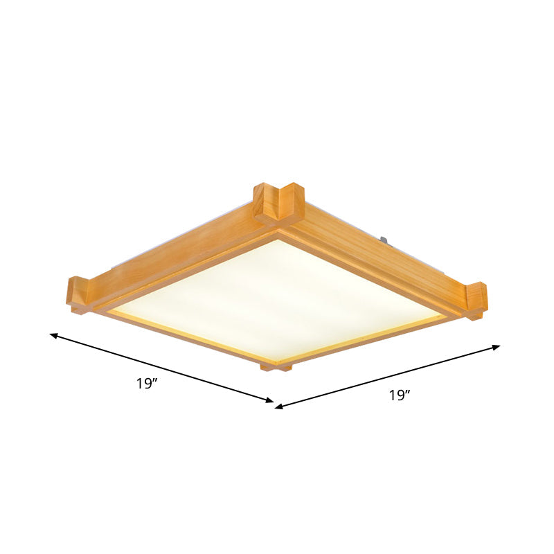 Minimalist Led Flush Mount Light For Living Room - Beige Ceiling Lighting With Wooden Square Shade