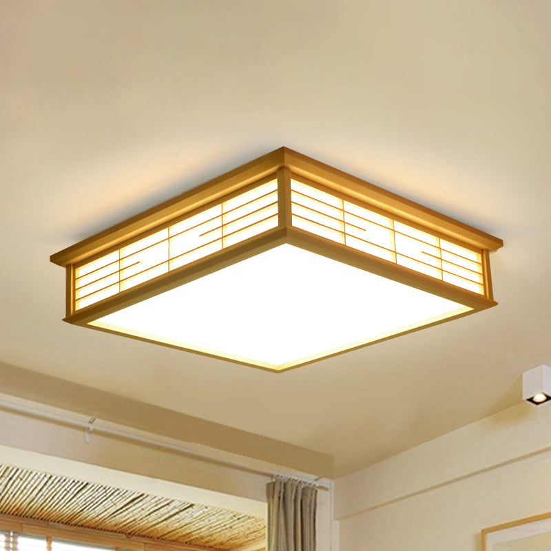 Natural Wood Led Ceiling Light Fixture - Simple Box Flush Lighting For Bedroom (14’/18’/21.5’